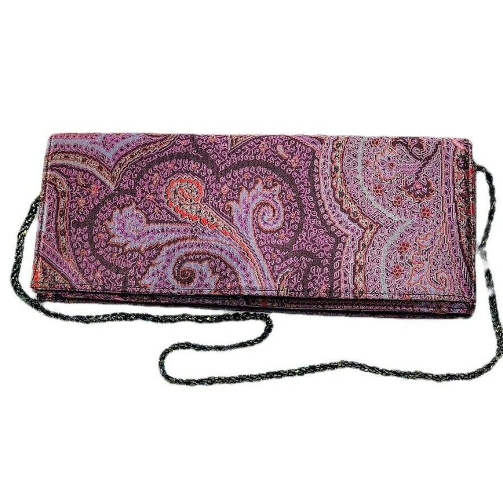 Ann Taylor Purple Paisley Jacquard Evening Clutch With Chain Strap